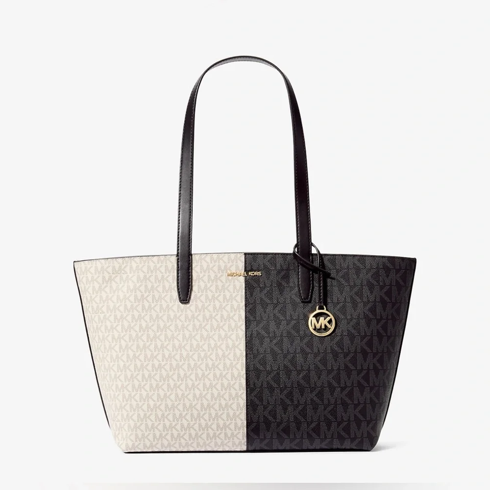 NWT MICHAEL KORS OUTLET Jet Set Medium Two-Tone Logo Tote Bag (B002) - Picture 2 of 6